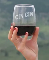 Bevvee Cheers Italian Cin Cin Italy Gifts Stem Less Wine Glass, 17 oz