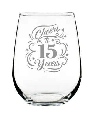 Bevvee Cheers to 15 Years 15th Anniversary Gifts Stem Less Wine Glass, 17 oz