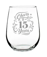 Bevvee Cheers to 15 Years 15th Anniversary Gifts Stem Less Wine Glass, 17 oz