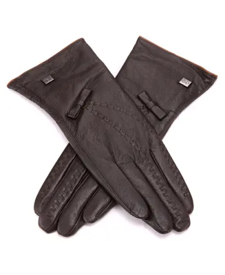 Women's Bow and Stitch Touchscreen Sheepskin Gloves