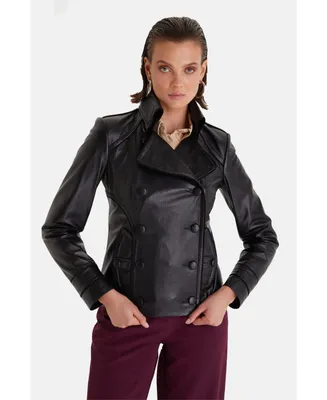 Furniq Uk Women's Leather Jacket, Cracked Aging, Black