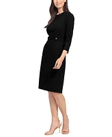 London Times Women's Jewel-Neck 3/4-Sleeve Sheath Dress