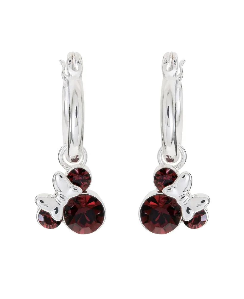 Disney Minnie Mouse Silver Plated Hoop Latch Back Birthstone Earrings - January
