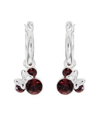 Disney Minnie Mouse Silver Plated Hoop Latch Back Birthstone Earrings - January