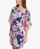 Jessica Howard Petite Printed Dolman-Sleeve Blouson Dress