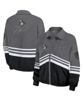 Women's Wear by Erin Andrews Silver Distressed Brooklyn Nets Vintage-Like Full-Zip Windbreaker