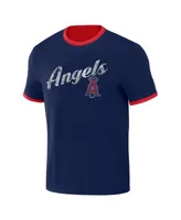 Men's Darius Rucker Collection by Fanatics Red, Navy Distressed Los Angeles Angels Two-Way Ringer Reversible T-shirt