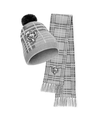 Women's Wear by Erin Andrews Chicago Bears Plaid Knit Hat with Pom and Scarf Set