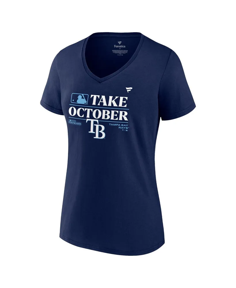 Women's Fanatics Navy Tampa Bay Rays 2023 Postseason Locker Room V-Neck T-shirt