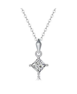 Sterling Silver White Gold Plated with 1ctw Lab Created Moissanite Princess Solitaire Pendant Necklace