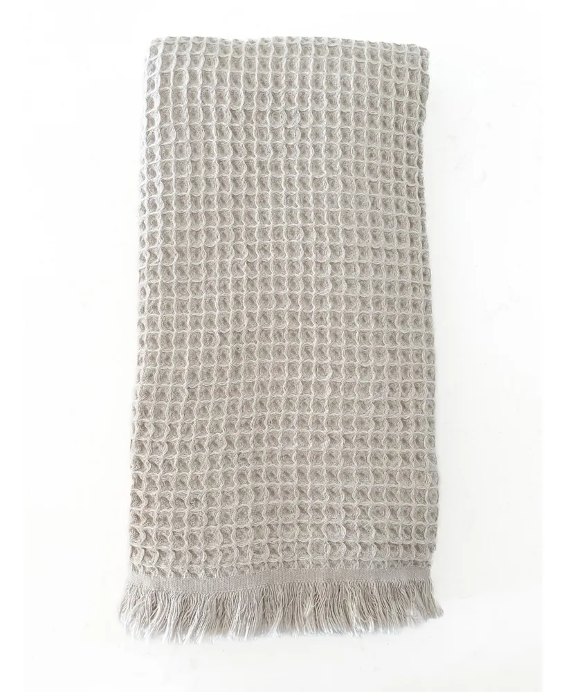 Warm Beige Mini Waffle with Striped Edge Cotton Bath Towel - Anaya