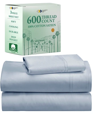 California Design Den 5-Star Luxury 100% Cotton Sheet Set Twin Xl - 600 Thread Count Sateen, Soft & Crisp Bed Sheets