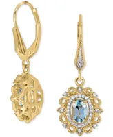 Aquamarine (3/4 ct. t.w.) & Diamond (1/8 ct. t.w.) Halo Drop Earrings in 14k Gold-Plated Sterling Silver