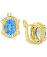 Swiss Blue Topaz (4 ct. t.w.) & Diamond (1/8 ct. t.w.) Framed Stud Earrings in 18k Gold-Plated Sterling Silver