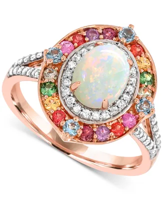 Multi-Gemstone (1-3/8 ct. t.w.) & Diamond (1/4 ct .t.w.) Halo Statement Ring in 14k Rose Gold
