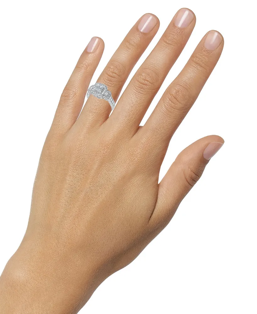 Diamond Halo Cluster Milgrain Engagement Ring (1-1/5 ct. t.w.) in 14k White Gold