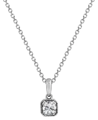 Diamond Beaded Frame Solitaire 18" Pendant Necklace (1/4 ct. t.w.) in 14k White Gold