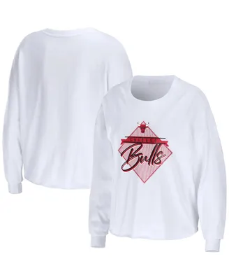 Women's Wear by Erin Andrews White Chicago Bulls Cropped Long Sleeve T-shirt