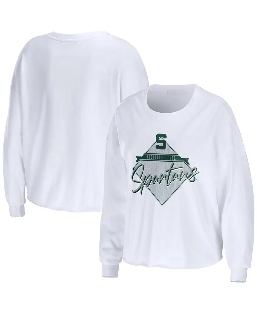Women's Wear by Erin Andrews White Michigan State Spartans Diamond Long Sleeve Cropped T-shirt