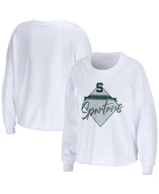 Women's Wear by Erin Andrews White Michigan State Spartans Diamond Long Sleeve Cropped T-shirt