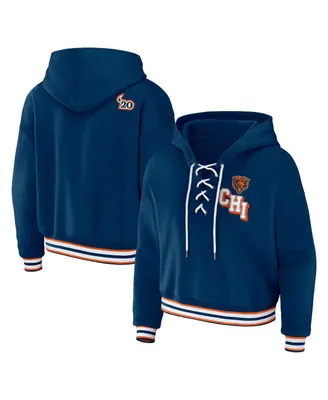 Women's Wear by Erin Andrews Navy Chicago Bears Plus Lace-Up Pullover Hoodie
