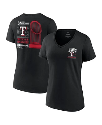 Women's Fanatics Black Texas Rangers 2023 World Series Champions Signature Roster V-Neck T-shirt