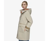 Women's Gemas Lightweight Parka Coat With Matte Shell and Faux Leather Details