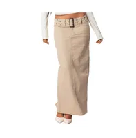 Women's Evangeline belted denim maxi skirt