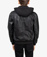 Xray Boy's Lined Pu Jacket With Knit Hood