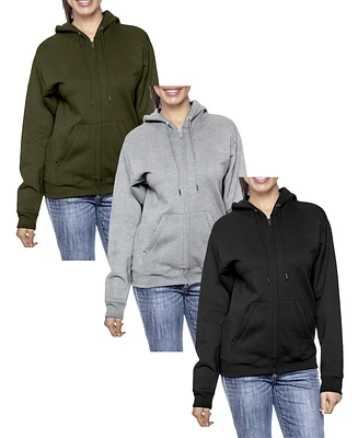 Galaxy By Harvic Women's Fleece-Lined Loose-Fit Full-Zip Sweater Hoodie Set, 3 Pack