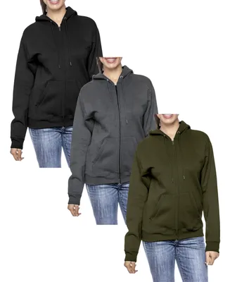 Galaxy By Harvic Women's Fleece-Lined Loose-Fit Full-Zip Sweater Hoodie Set, 3 Pack