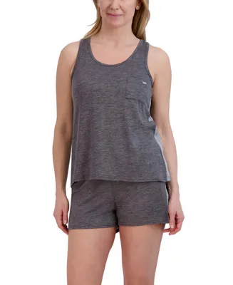 Women's Colorblock Racerback Pocket Tank and Shorts 2 Piece Pajama Set