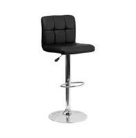 Quilted Vinyl Swivel Adjustable Height Barstool With Chrome Base