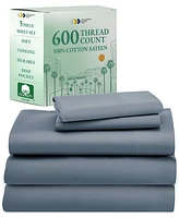 5-Star Luxury Sheet Set, 600 Thread Count Cotton Sateen, Soft & Crisp Bed Sheets