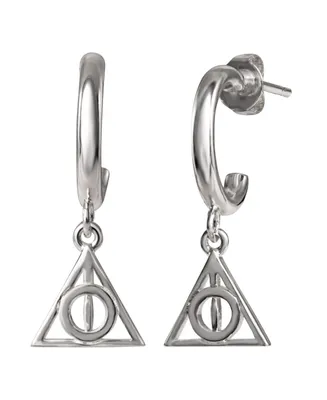 Harry Potter Silver Plated Hoop Earrings with Dangle Deathly Hallows Charm