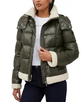 French Connection Women's Faux-Leather Sherpa-Trim Coat