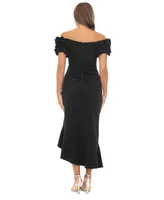 Xscape Petite Off-the-Shoulder Ruffle-Sleeve Midi Dress