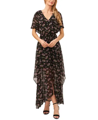 CeCe Women's Smocked-Waist Flutter-Sleeve Maxi Dress