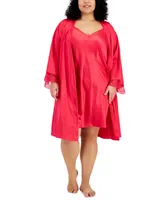 I.n.c. International Concepts Plus Size Lace-Trim Satin Chemise, Created for Macy's