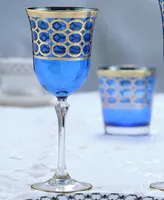 Lorren Home Trends Cobalt Blue Wine Goblet with Gold-Tone Rings