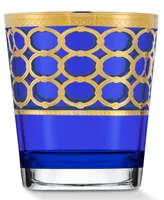 Lorren Home Trends Cobalt Blue Double Old Fashion with Gold-Tone Rings, Set of 4