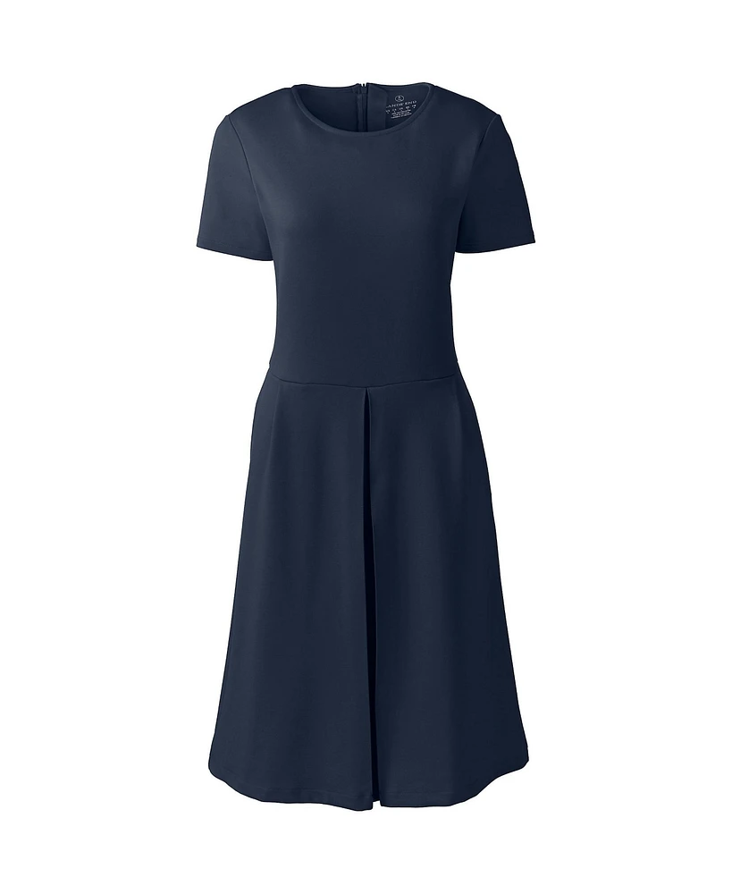 Lands' End Women's School Uniform Short Sleeve Ponte Dress Top of Knee