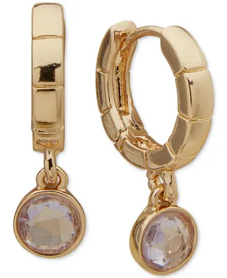 Anne Klein Gold-Tone Stone Charm Huggie Hoop Earrings