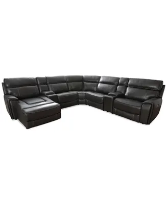 Closeout! Hutchenson 132.5" 7-Pc. Zero Gravity Leather Sectional with 3 Power Recliners, Chaise and 2 Consoles, Created for Macy's