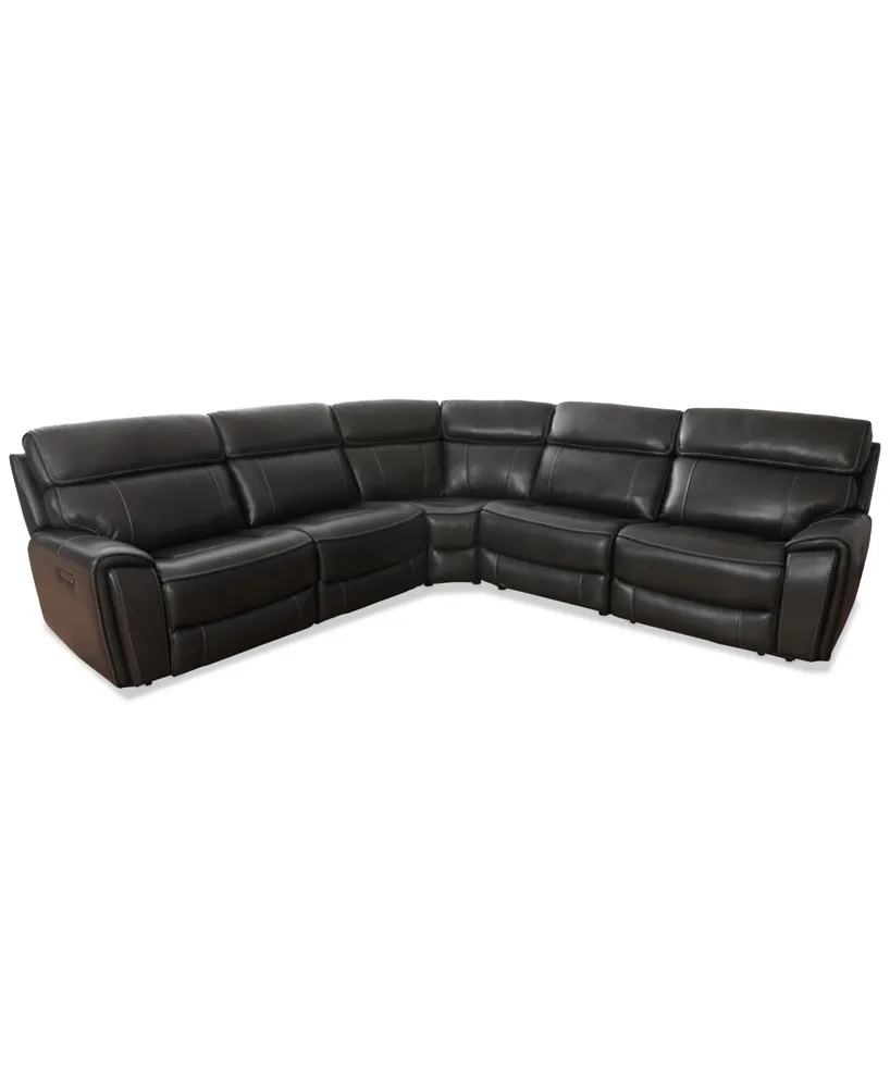 Hutchenson 119.5" 5-Pc. Zero Gravity Leather Sectional with 2 Power Recliners, Created for Macy's