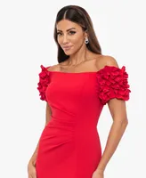 Xscape Petite Off-the-Shoulder Ruffle-Sleeve Gown