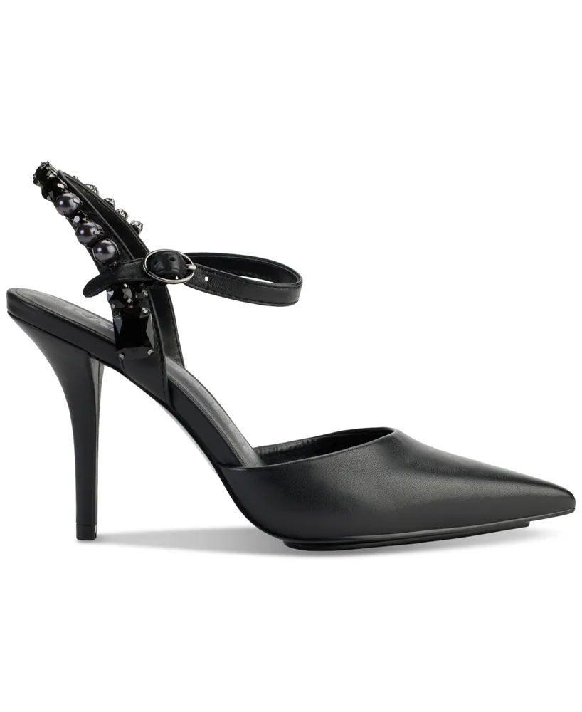 Karl Lagerfeld Paris Shelli Embellished Ankle-Strap Pointed-Toe Pumps