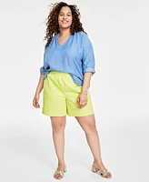 On 34th Trendy Plus Long-Sleeve Split-Neck Top, Created for Macy's