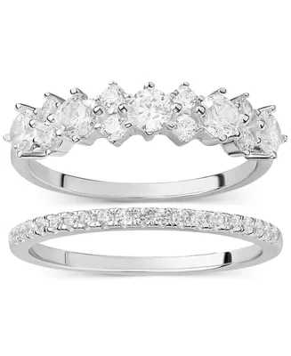 Giani Bernini 2-Pc. Set Cubic Zirconia Horizontal Cluster Ring & Fitted Band Sterling Silver, Created for Macy's