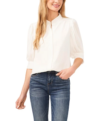 CeCe Women's Elbow Sleeve Collared Button Down Blouse